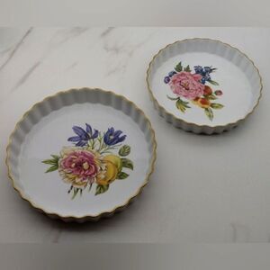 Royal Worcester England Pershore Floral Peony Fruit   Pie Dish Plate Vintage